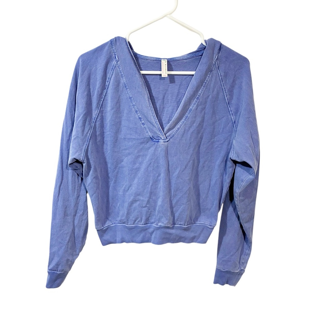 Free People Movement Deep V Neck Purple Hooded Pullover Sweatshirt Size XS